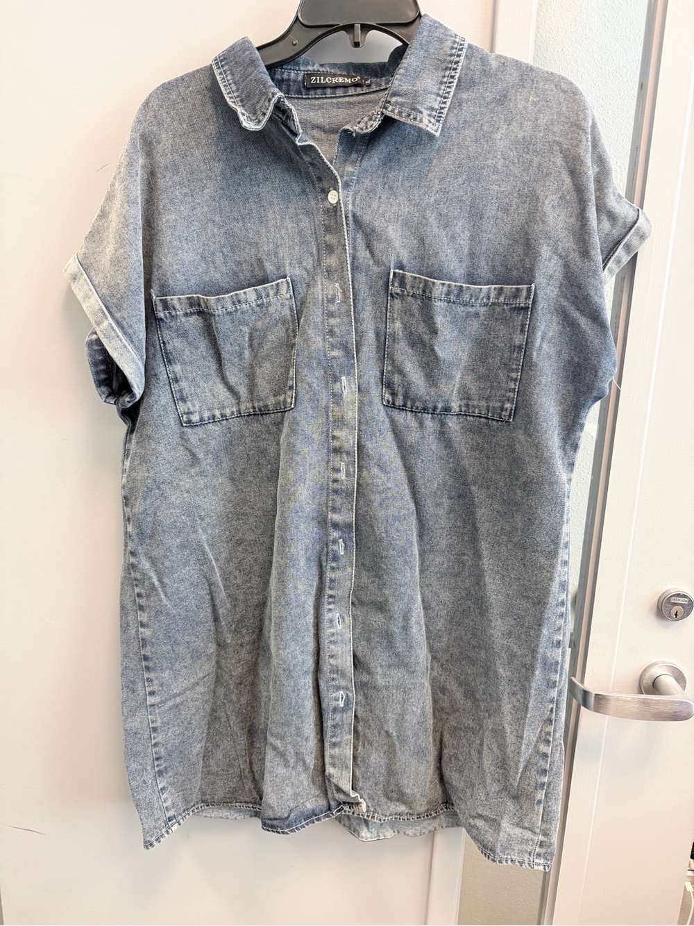 Zilcremo washed denim blue jean dress.